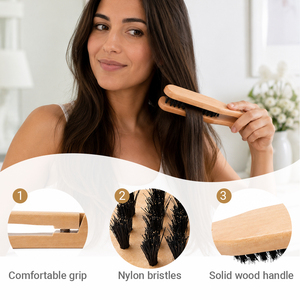 <span class=keywords><strong>Cepillo</strong></span> de pelo de cerdas de jabalí antiestático de doble cara en forma de V con mango de madera natural premium para extensiones de cabello y alisado - Product Image 6