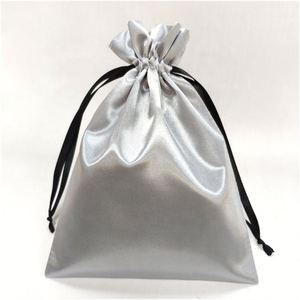 Bolsa de Satén Gris Personalizada con Cordón de Cinta, Bolsas de Seda para Joyería - Product Image 5