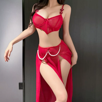 Lingerie de luxe, pyjamas en dentelle, pyjamas sexy pour femmes, anneaux en acier, accessoires en perles, robes de soirée fendues en gros directement des usines