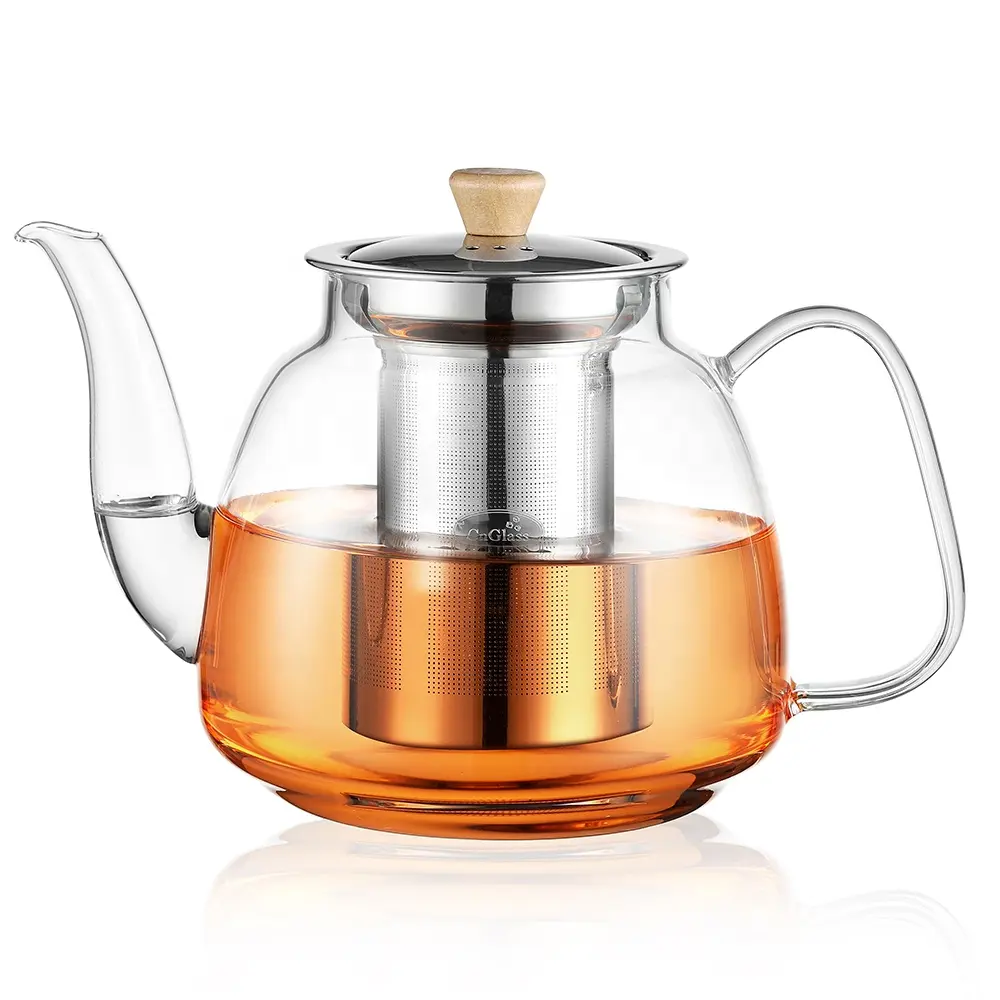 CnGlass Clear Tea & Coffee bollitore in vetro piano cottura sicuro set di teiere teiera resistente in vetro borosilicato con infusore