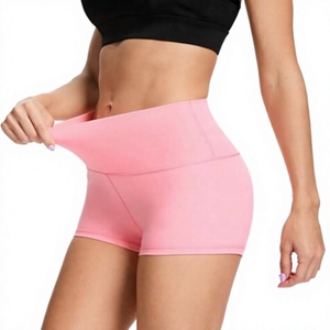Shorts Deportivos Rosados de Cintura Alta para Mujer, Transpirables, de Punto, Spandex y Poliéster, Corte Regular, Estilo Deportivo, Cintura Elástica - Product Image 3