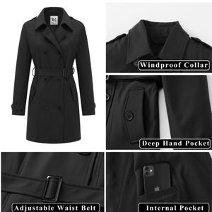 क्लासिक महिलाओं की ट्रेंच कोट, मध्य-लंबाई बेल्ट विंडप्रूफ डबल ब्रेस्टेड ओवरकोट जैकेट - Product Image 5