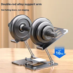Support vertical réglable en hauteur 2 en 1 en acier au carbone pour ordinateur portable, téléphone et tablette avec support de téléphone - Product Image 5