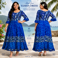 OEM Samoan Puletasi Grande Taille Femme Imprimé Tribal Vintage Soie de Lait Demi-robe Manches Bouffantes Taille Naturelle Respirante Vente en Gros