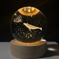 Veilleuse LED 3D Planète Lune Lampe de table Boule de cristal 3D Cadeaux d'anniversaire pour chambre à coucher Décoration intérieure Enfants Enfants