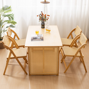 Bamboo Rattan Dining <b>Table</b> Set 5 Piece Foldable Natural Wood Style For <b>Small</b> Apartments Dining Room Furniture - Product Image 2