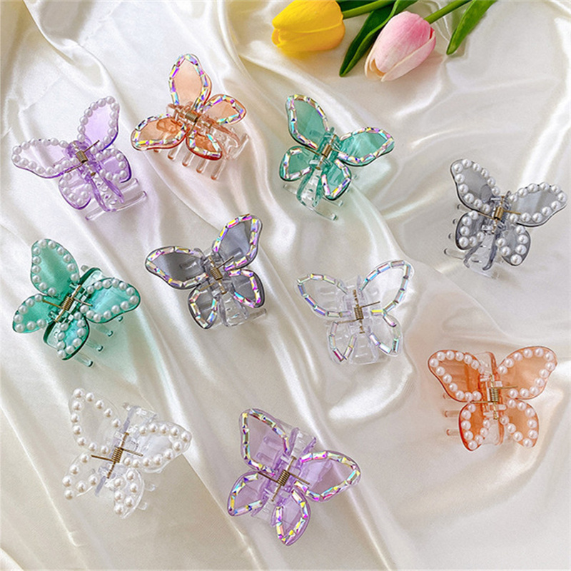 2022 Модная элегантная заколка для волос в европейском стиле пластиковые жемчужные стразы роскошные заколки для волос в форме бабочки для женщин и девочек