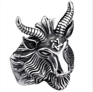 Punk Jewelry Gothic Satan sheep shead stainless steel jewelry Six-pointed star animal goat rings DM 286