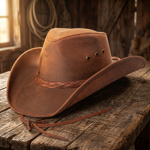 BS International Genuine Leather Cowboy Hat Premium Quality 100% Leather Equestrian Style Travel Beach Casual Unisex Four - Product Image 1