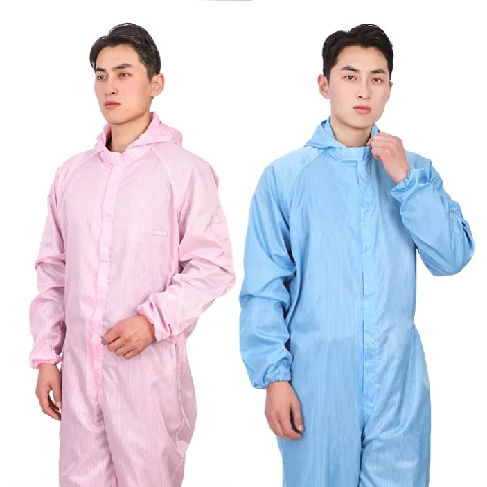 Jinteng Anti statische Kleidung mit Kapuze auf Lager Großhandel für Männer und Frauen mit Reiß verschluss Lebensmittel Werkstatt staubfreie Kleidung