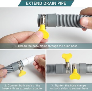 Kit de extensión de manguera de drenaje para lavadora, precio al por mayor, con 1 soporte de curva en U, 1 Adaptador de extensión y 4 abrazaderas de manguera - Product Image 6