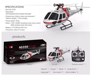 Drone RC Originale XK K123 6CH Brushless AS350 Scala 3D6G Sistema <span class=keywords><strong>Elicottero</strong></span> RTF Aggiornato vs WLtoys V931 - Product Image 4