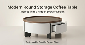 Elegant <b>Round</b> Full Solid Wood Tea Counter Smooth Circular Desktop Low Lounge Stand with Storage Frame - Product Image 5