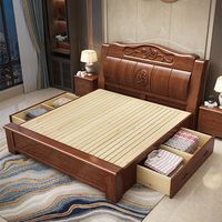 Cadre de lit classique en bois massif sur mesure, directement de l'usine, avec table de chevet à 2 tiroirs, meubles de suite de chambre à coucher pour usage commercial et domestique, vente en gros