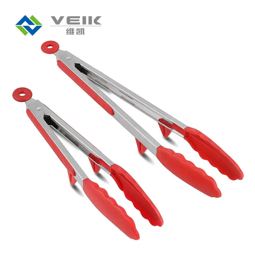 7 8 9 10 12 14 16 Inch Food Grade Silicone Clip And Stainless Steel Non-Slip Handle Food Tong BBQ Salad Tools