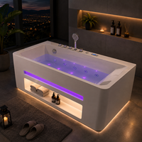 Bain à remous rectangulaire en acrylique personnalisé HG avec bande lumineuse violette, niche de rangement avant et douchette pour e-commerce OEM