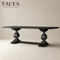 Table à manger de luxe en bois massif, table rectangulaire moderne en chêne noir avec pieds tournés sculptés pour ensemble de mobilier d'hôtel ou de villa