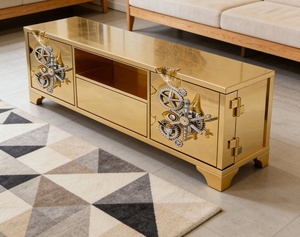 Mueble <span class=keywords><strong>de</strong></span> TV <span class=keywords><strong>de</strong></span> Lujo Contemporáneo con Mecanismo Escultural y Almacenamiento Mixto para Sala <span class=keywords><strong>de</strong></span> Estar Urbana Moderna - Product Image 4
