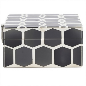Modern Black White Striped MDF/Resin American Style Resin Inlay Multifunctional Jewelry Box Rectangular Storage Decorative - Product Image 2