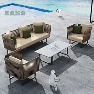 Outdoor Sectional Hotel Outdoor Furniture Conversation Lounge Set Couch Aluminum Rope Weaving Patio Furniture Set Garden Sofa