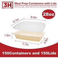 Contenants de préparation de repas réutilisables rectangulaires empilables [Lot de 150, 28 oz] Contenants alimentaires avec couvercles sans BPA, compatibles micro-ondes/lave-vaisselle/congélateur