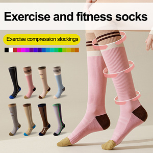 <span class=keywords><strong>Calze</strong></span> a Compressione in Cotone per Donna, Professionali per Fitness, Sport e Yoga, con Fondo in Spugna per Assorbimento del Sudore e Compressione Muscolare - Product Image 1