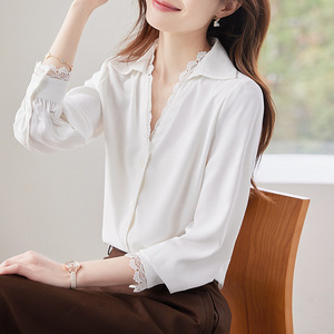 Purple V-Neck Blouse With Lace Trim Chiffon Shirt For Women Spring Summer Fashion Vintage Style Everyday Wear - Product Image 2