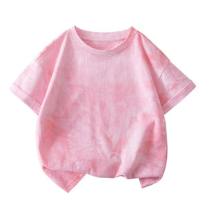 2026 신상 디자인 소프트 타이다이 드롭 숄더 디자인 95% 면 5% 스판덱스 남녀공용 유아 아동 티셔츠 - Product Image 3