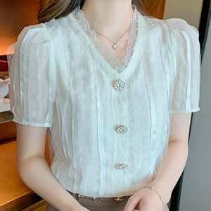 Mùa Hè Áo Phụ Nữ Ngắn Tay Áo V Cổ Ren Áo Sơ Mi Áo Sơ Mi Áo Sơ Mi Áo Sơ Mi Nữ Áo Cánh Nữ Áo Sơ Mi - Product Image 1