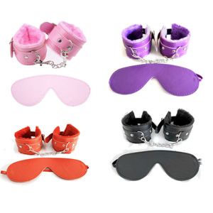 Leather & Plush <b>Eye</b> <b>Mask</b> and Handcuffs Wrist Bracelets Set for Couples-Flirting - Product Image 1