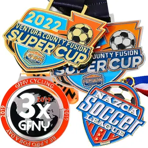 Medalhas de Prêmio de Corrida Esportiva Futebol Metal banhado Medalhas de Maratona 3D Europa Feito sob Encomenda