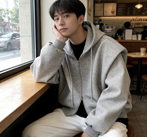 Nuovi Arrivi Personalizzati: Felpe e Maglioni <span class=keywords><strong>con</strong></span> Zip Grigio da Uomo - Vestibilità Ampia in Tessuto Pettinato Stampato a Scarica per la Primavera - Product Image 2