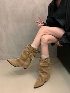 American Hottie 2025 Women's Western Short <b>Boots</b> Early Autumn Design with <b>Slip</b>-<b>On</b> Closure Belt Buckle Trouser <b>Boot</b> - Product Image 6