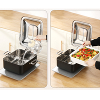 Chafing Dish Kotak Hitam, Pemanas Makanan Buffet Stainless Steel dengan Sistem Pemanas Uap Air dan Tutup untuk Hotel, Restoran, Katering, dan Pesta