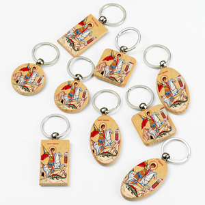 GIVELUCK Catholic Wood Keychain UV Printed Saint Images Multi-Shape Choice Portable Eco-Friendly Birthday Back-to-School