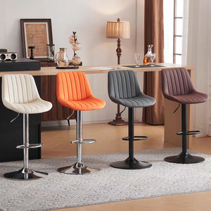 Sgabello da <span class=keywords><strong>Bar</strong></span> Moderno Nordico Girevole e Regolabile in Altezza, Sedia da Cucina Arancione con Schienale, Lussuoso Sgabello da <span class=keywords><strong>Bar</strong></span> in Pelle Sollevabile - Product Image 4