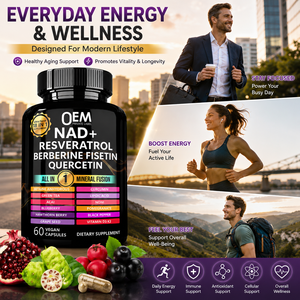 OEM ODM 60 Capsule Vegane NAD+ Resveratrolo Berberina <span class=keywords><strong>Quercetina</strong></span> Supporto per l'Invecchiamento Sano Integratore Antiossidante - Product Image 4