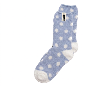 Fuzzy Crew <b>Socks</b> <b>Women</b> Light Blue <b>White</b> Dot Print Thermo Knitted Thick Winter Comfortable Daily Wear - Product Image 4