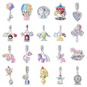 Fabricant en gros plaqué argent bricolage licorne princesse Clown grande roue pendentif Bracelet mode Zircon pour bijoux à breloques - Product Image 1