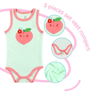 <span class=keywords><strong>Pyjama</strong></span> d'été sans manches pour bébé pour nouveau-né 3-24 <span class=keywords><strong>mois</strong></span> Onesie Animal Bouton pression pour garçons filles 3pcs - Product Image 3