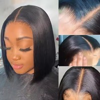 Perruque Bob Courte en Cheveux Naturels Vietnamiens pour Femmes Noires, Perruque Bob Complète en Dentelle Sans Colle, Style Lisse, Fabriquée à Partir de Cheveux Humains