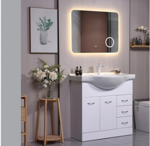 Freestanding modern MDF bathroom vanity <b>set</b> with ceramic basin and LED smart <b>mirror</b>, suitable for apartments and Hotel - Product Image 2