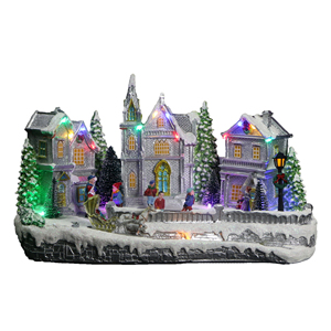 Luces de colores Impresionantes artesanías de resina de Navidad Casas de Navidad <span class=keywords><strong>Harz</strong></span> Weihnachtsschmuck y patinadores móviles Juego de 4 piezas hecho a mano - Product Image 1