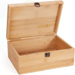 Large Bamboo Wooden Storage Box with Hinged Lid Natural Wooden Box for Crafts Decorative Box for Art and DIY