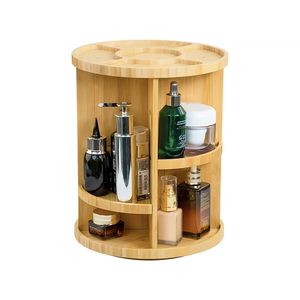 Wooden rotating <b>desktop</b> solid wood round storage rack, multi-layer perfume, lipstick and skin care product rack - Product Image 1