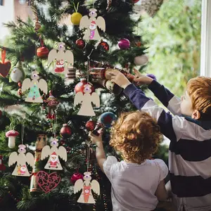 Enfeites de Natal em madeira em miniatura para crianças, artesanato de madeira, decoração de Natal em branco, madeira ecológica para pintar