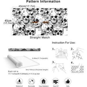Papier peint vinyle personnalisé HAOKHOME, motif floral gothique, crâne de sucre, 17,7 pouces x 9,8 pieds, noir/blanc, décor mural amovible pour chambre à coucher - Product Image 4