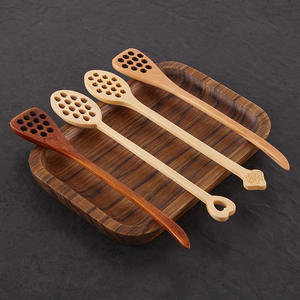 Juego de cubiertos de bambú: cuchara de madera con diseño de panal para café o bodas, vajilla portátil ideal para viajes. - Product Image 4