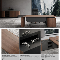 Bureau de direction moderne de luxe en placage de noyer, table de PDG/manager avec armoire latérale, mobilier de bureau sur mesure OEM