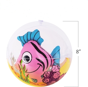 Pelota de playa inflable de PVC de <span class=keywords><strong>8</strong></span> pulgadas, colores rojo, rosa y azul para niños, bolas transparentes con peces de colores en el interior para decoraciones de fiesta - Product Image 2